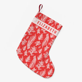 Meia De Natal Pequena Red & Pink Winter Pine Branches