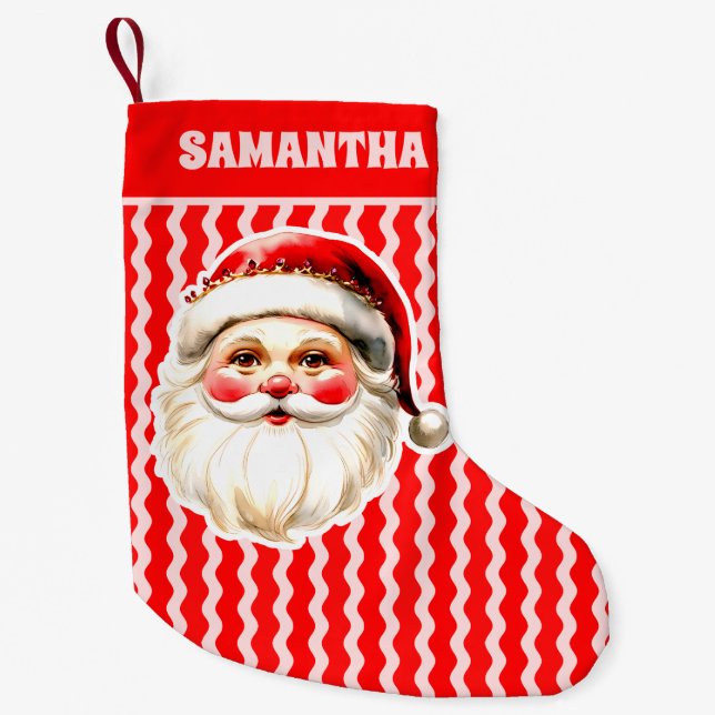 Meia De Natal Pequena Red Retro Santa Claus Ric Natal (Frente)