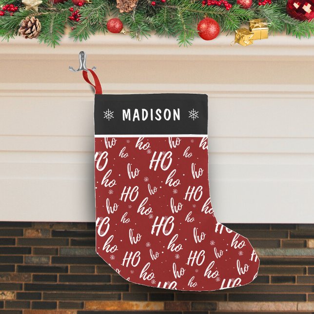 Meia De Natal Pequena Red Santa Claus Ho Ho Ho Patterno Natal (dark red santa claus ho ho ho pattern Christmas stocking)