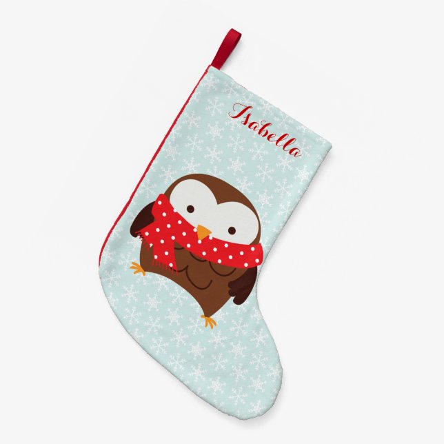 Meia De Natal Pequena Red Scarf Holiday Owl Personalizado (Frente (Pendurada))