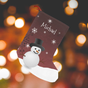 Meia De Natal Pequena Red Snowman Winter Scene Christmas Stocks