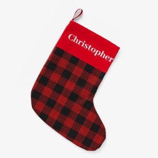 Meia De Natal Pequena Red Tartan Cheque com Monograma para Ele
