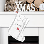 Meia De Natal Pequena Red Winter Cardinal Personalizado Natal<br><div class="desc">Adicione um toque de charme inspirado na natureza à sua decoração natalícia com esta estocagem de feriado personalizada com trabalho de arte de aquarela elegante de um pássaro cardeal vermelho empoleirado entre árvores de pássaros brancos. Projetada em um tema clássico de floresta de inverno, essa estocagem combina um roteiro de...</div>