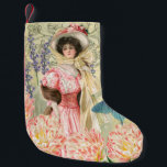 Meia De Natal Pequena Regência de Mulher Vitoriana Flórida Rosa<br><div class="desc">Um tema rico e elegante da era vitoriana com uma linda pintura de J. Barrick (1908) e a dissociação de flores de colagem,  borboleta,  fundo William Morris e espirais.</div>