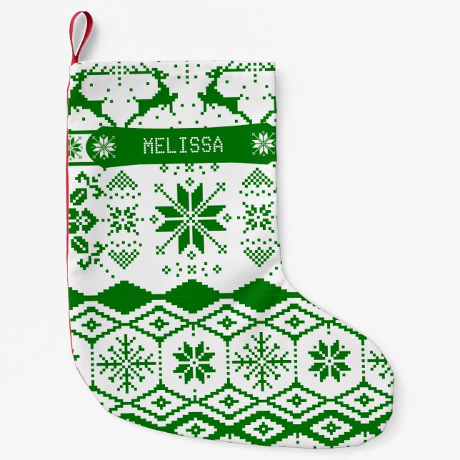 Meia De Natal Pequena Reindeador de Natal Monogrammed Knmit (Frente)