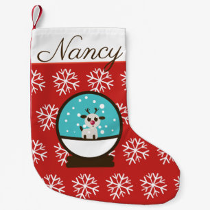 Meia De Natal Pequena Reindeer Adorável do Globo de Neve com Flocos de N