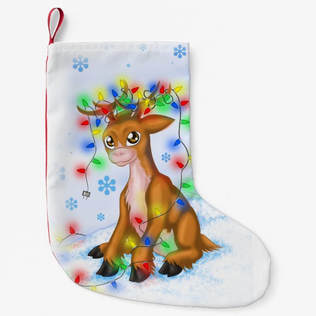 Meia De Natal Pequena Reindeer das Luzes de Natal (Frente)