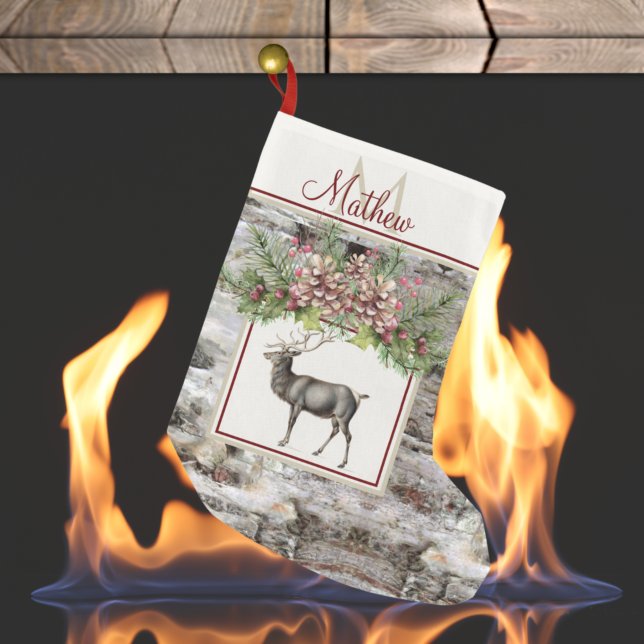 Meia De Natal Pequena Reindeer De Madeira De Natal Russo Monograma Vinta (Criador carregado)