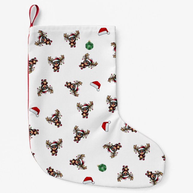 Meia De Natal Pequena Reindeer de Natal Stocking (Frente)