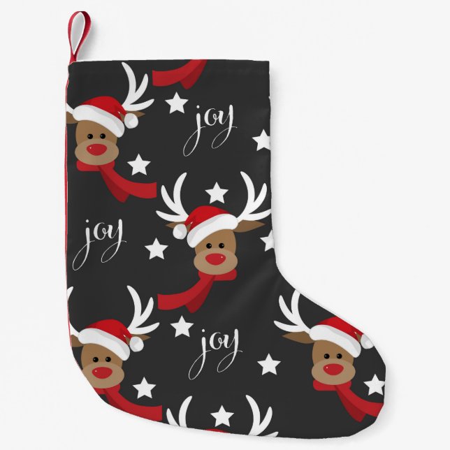 Meia De Natal Pequena Reindeer Joy Christmas Stocks (Frente)