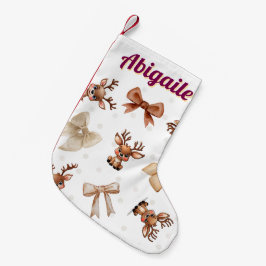 Meia De Natal Pequena Reindeer Personalizado com Arcos Coquette Stocking