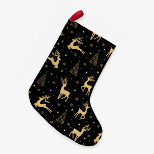 Meia De Natal Pequena Reindeer Preto e Dourado - Pequena Parada de Natal