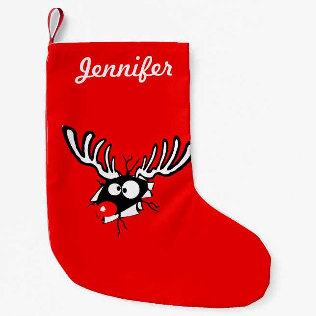 Meia De Natal Pequena Reindeer Vermelho Nosed Personalizado (Frente)