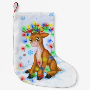 Meia De Natal Pequena Rena das luzes de Natal