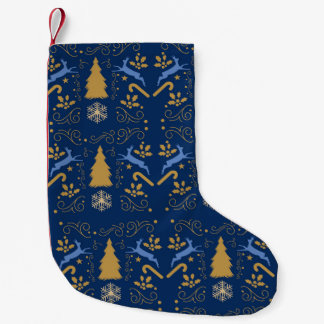 Meia De Natal Pequena Rena de Natal Azul Dourado