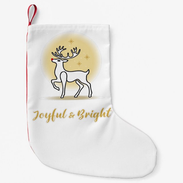 Meia De Natal Pequena Renas de Natal Alegre e Brilhante (Frente)