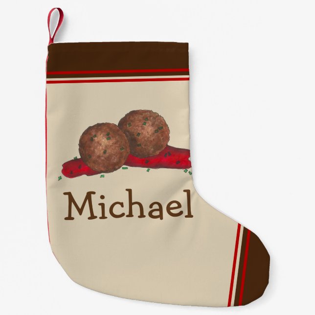 Meia De Natal Pequena Restaurante Italiano Meatball Marinara Foodie (Frente)