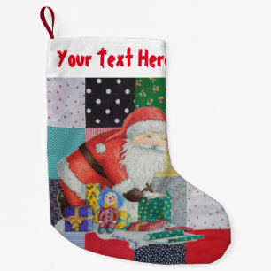 Meia De Natal Pequena retalhos coloridos do tecido do vintage com o