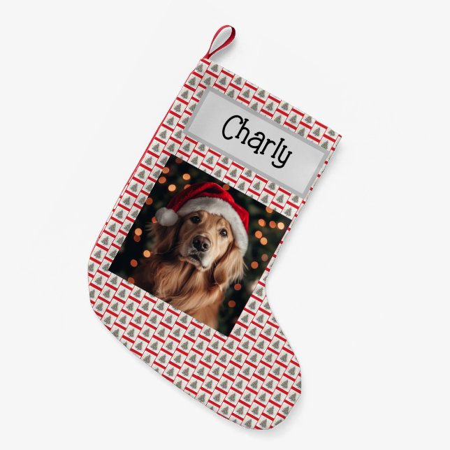 Meia De Natal Pequena Retriever De Ouro Cuto, Personalizado Com Nome, Cã (Frente (Pendurada))