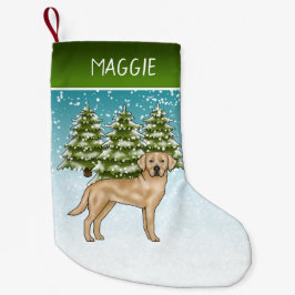 Meia De Natal Pequena Retriever Labrador Amarelo Floresta de Neve Nome P