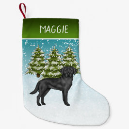 Meia De Natal Pequena Retriever Labrador Preto Floresta de Inverno Nome 