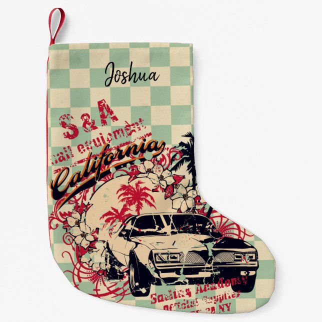 Meia De Natal Pequena Retro California Car Rally Poster (Frente)