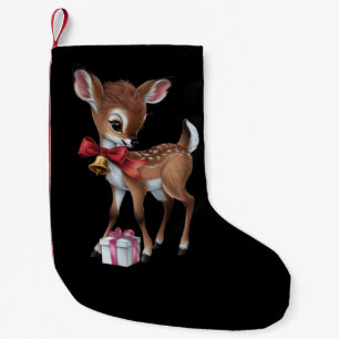Meia De Natal Pequena Retro Vintage Reindeer Pink Christmas Baby Deer