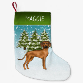 Meia De Natal Pequena Rhodesian Ridgeback Com Nome Floresta de Inverno N