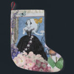 Meia De Natal Pequena Rico Floral da Mulher Elegante Azul<br><div class="desc">Um tema rico da era vitoriana,  uma colagem que inclui a ilustração de moda de George Barbier,  do 1920,  e colidiu com imagens vitorianas,  incluindo flores,  borboletas,  Torre Eiffel e um fundo William Morris.</div>