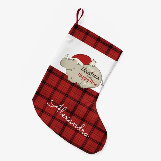Meia De Natal Pequena Rinoceronte Santa Fofo (Frente (Pendurada))
