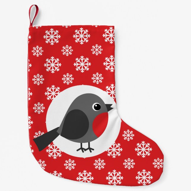 Meia De Natal Pequena Robin Snowflakes Red (Frente)