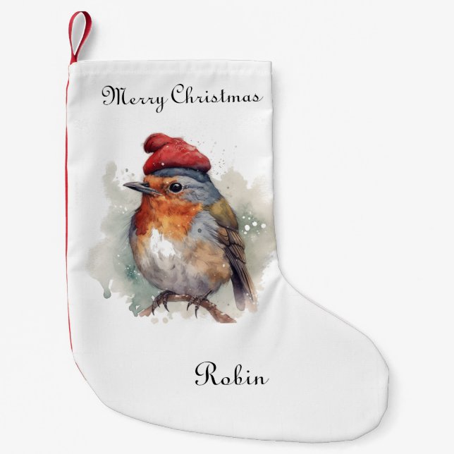 Meia De Natal Pequena Robin Winter Delight, personalizado (Frente)