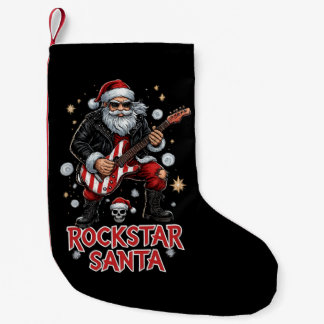 Meia De Natal Pequena Rockstar Santa Christmas Stocking