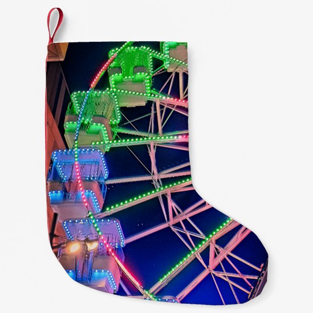 Meia De Natal Pequena Roda-férris verde e azul (Frente)