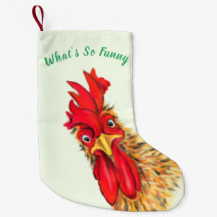 Meia De Natal Pequena Rooster Curioso Surpreendido - Texto Personalizado