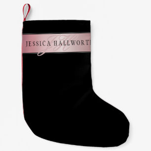 Meia De Natal Pequena Rosa Blush Elegante Dourado  Nome e Iniciais