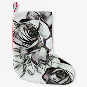 Meia De Natal Pequena Rosa branco preto elegante com toque da lavanda