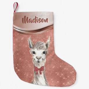 Meia De Natal Pequena Rosa Dourado Sparkle Llama Bonito Personalizado