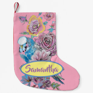 Meia De Natal Pequena Rosa Floral Christmas Stocks - Orçamento Azul -