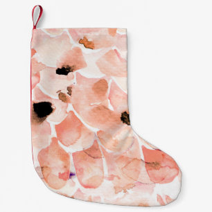 Meia De Natal Pequena Rosas, pedras e folhas, padrão de aquarela.