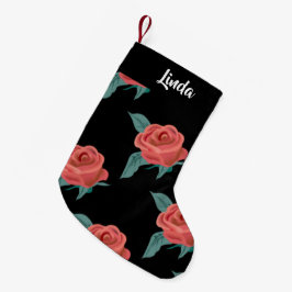 Meia De Natal Pequena Rosas rosa a preto