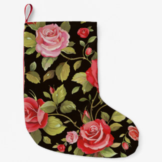 Meia De Natal Pequena Rosas rosa: padrão floral elegante.