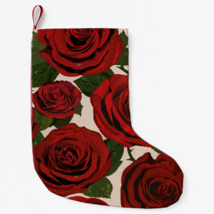 Meia De Natal Pequena Rosas vermelhas. Fundo floral sem costura.