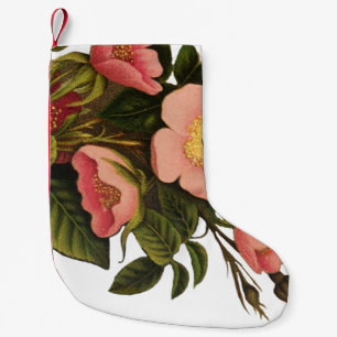 Meia De Natal Pequena Rosas Vintage Lindas Botânica Rosa