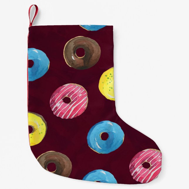 Meia De Natal Pequena Rosquinhas Ruby: Padrão Sem Costura De Aquarela. (Frente)