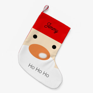 Meia De Natal Pequena Rosto de Papai Noel Fofo e Ho Ho Ho Nome Personali