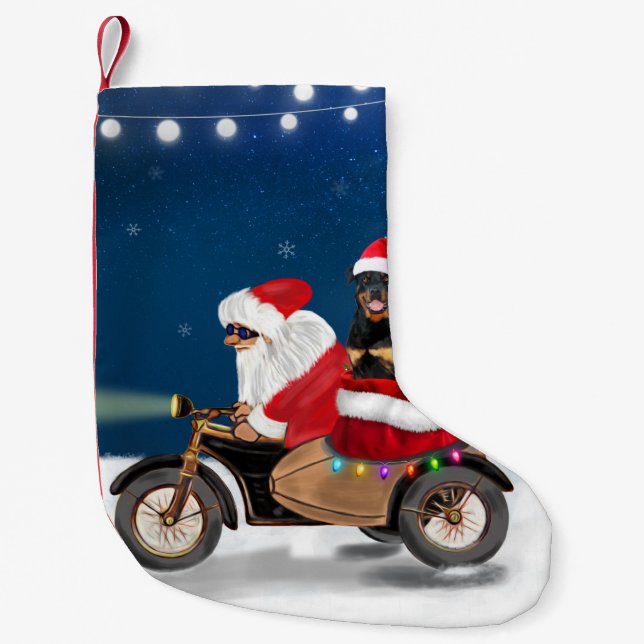 Meia De Natal Pequena Rottweiler Cachorro Natal Papai Noel (Frente)