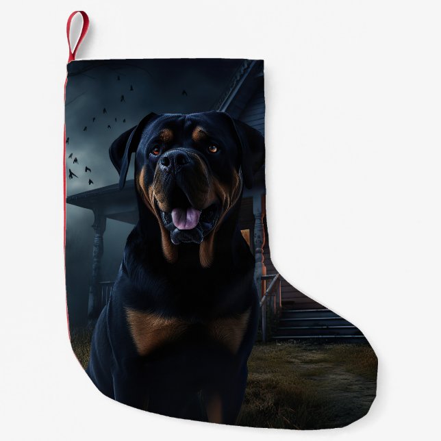 Meia De Natal Pequena Rottweiler Halloween Scary (Frente)