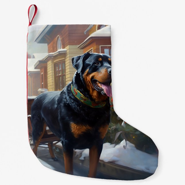 Meia De Natal Pequena Rottweiler Natal Festivo (Frente)