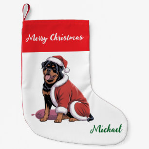Meia De Natal Pequena Rottweiler Personalizado de Cachorro com Chapéu de